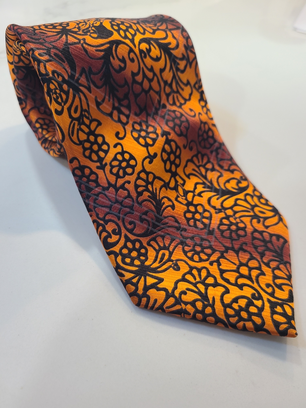 Men's Steven Land Floral Pattern Silk Tie - Orange & Black